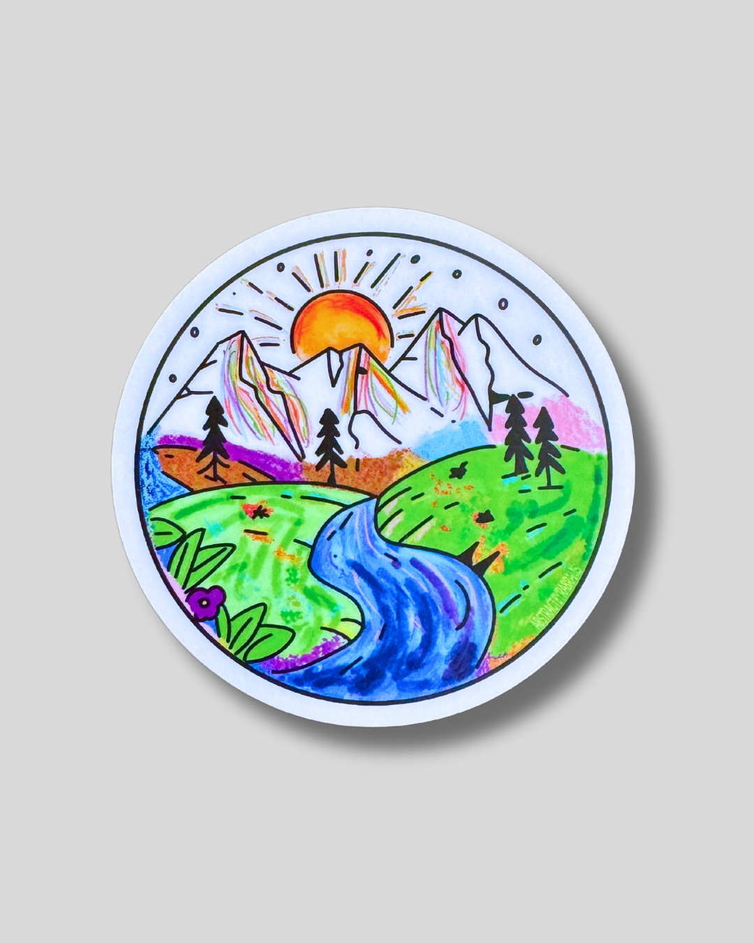 Rainbow Mountain Scene Sticker - Frosted Laminant - Subtle Pride