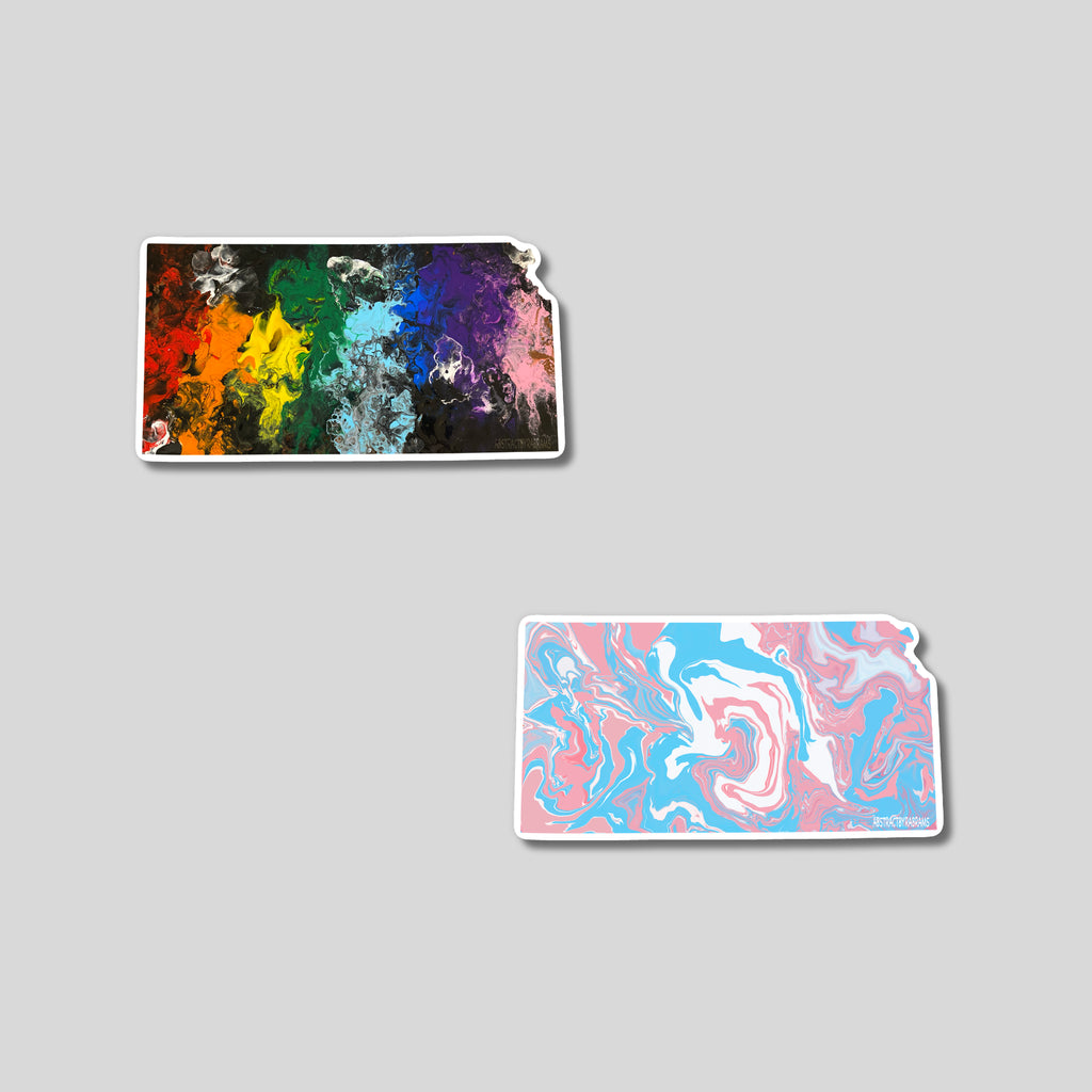 Kansas State Trans Pride and Rainbow State Vinyl Sticker