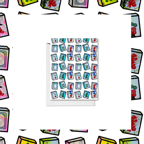 Blue Mahjong Tiles Blank Card