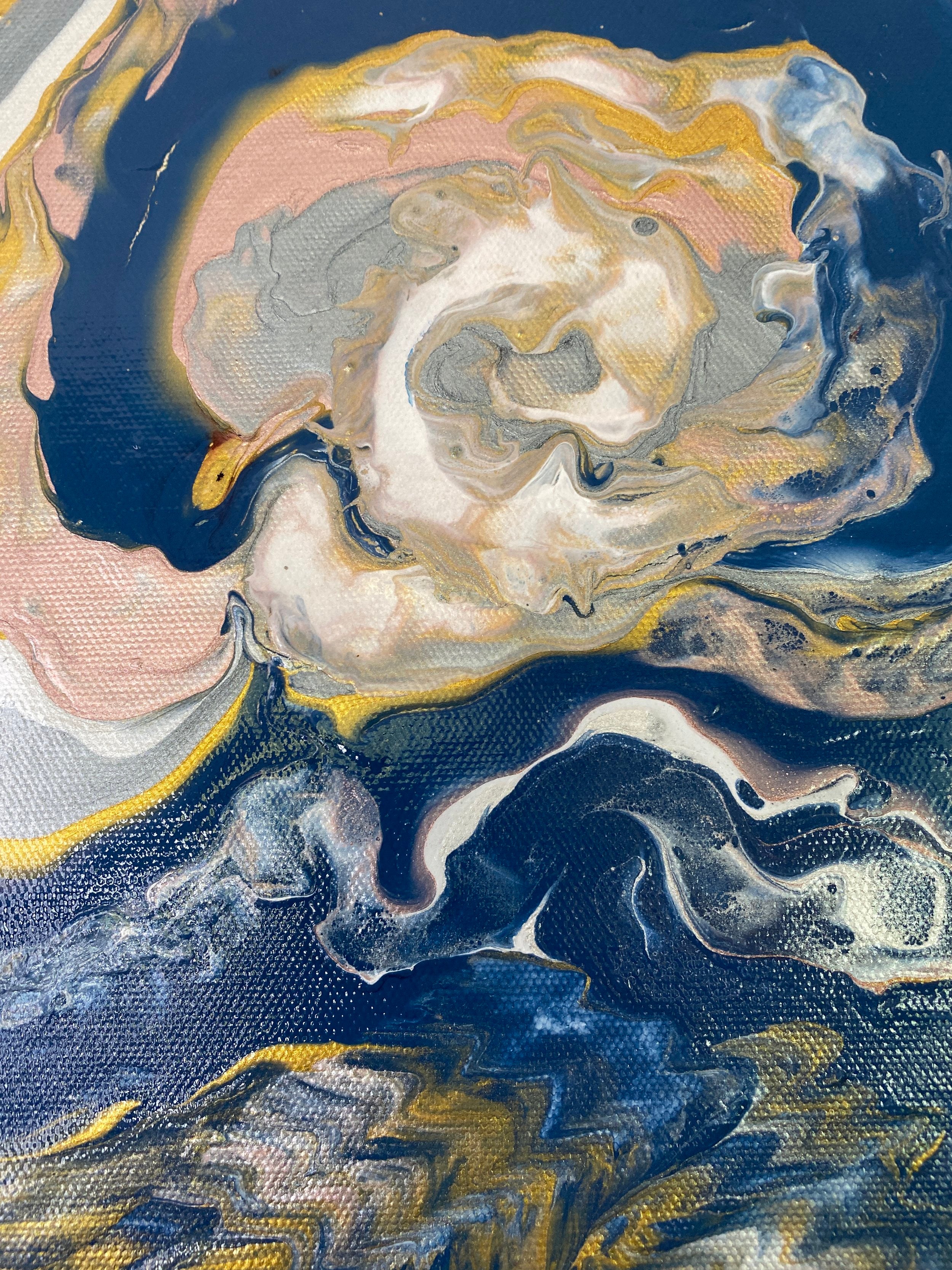 Abstract Tidal Pool Pour Painting - 12"x12"