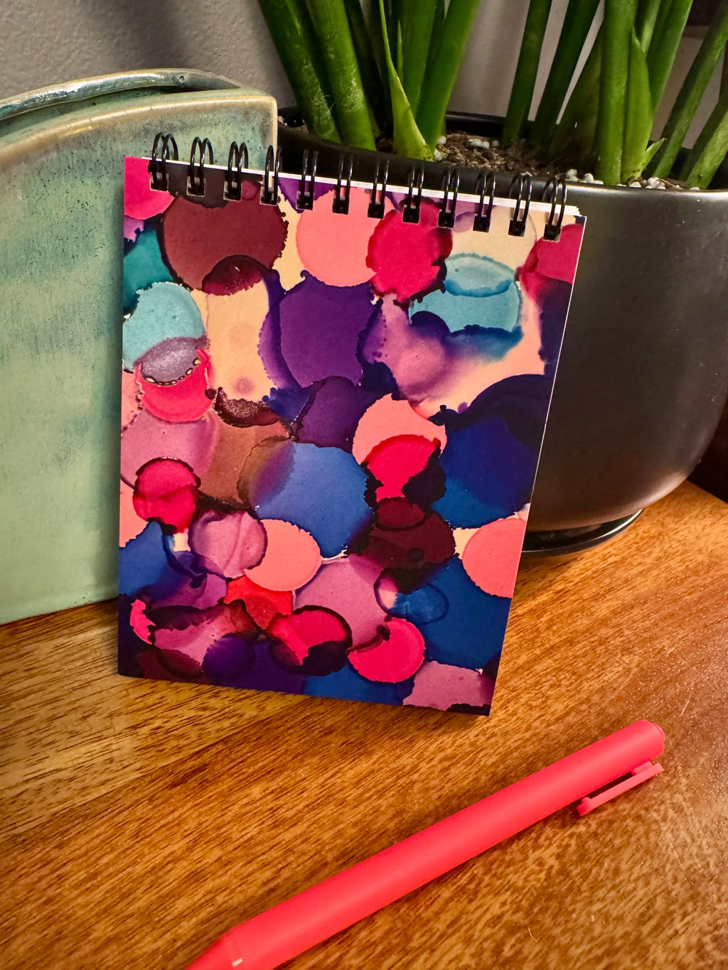 Pink, Blue, Purple Dots Notepad - 4.25"x5.5" - Soft touch cover