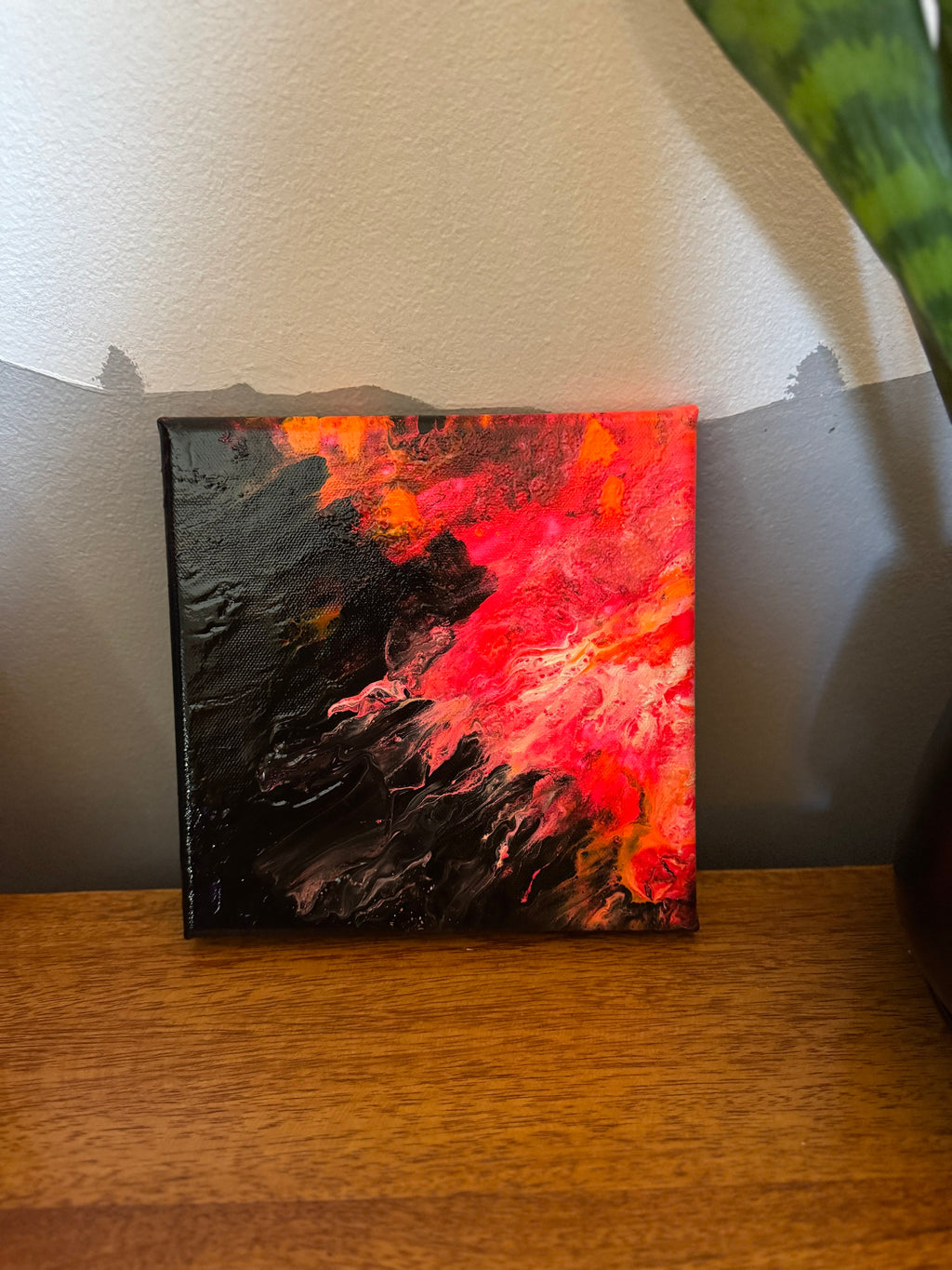 Abstract Sun Flare -  8"x8" - Black, Pink and Orange - Abstract Painting