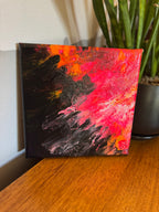 Abstract Sun Flare -  8"x8" - Black, Pink and Orange - Abstract Painting