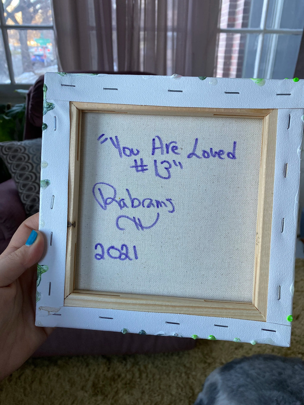 Agender/Aromantic Pride Pour Painting - "You are Loved #13" 8"x8"