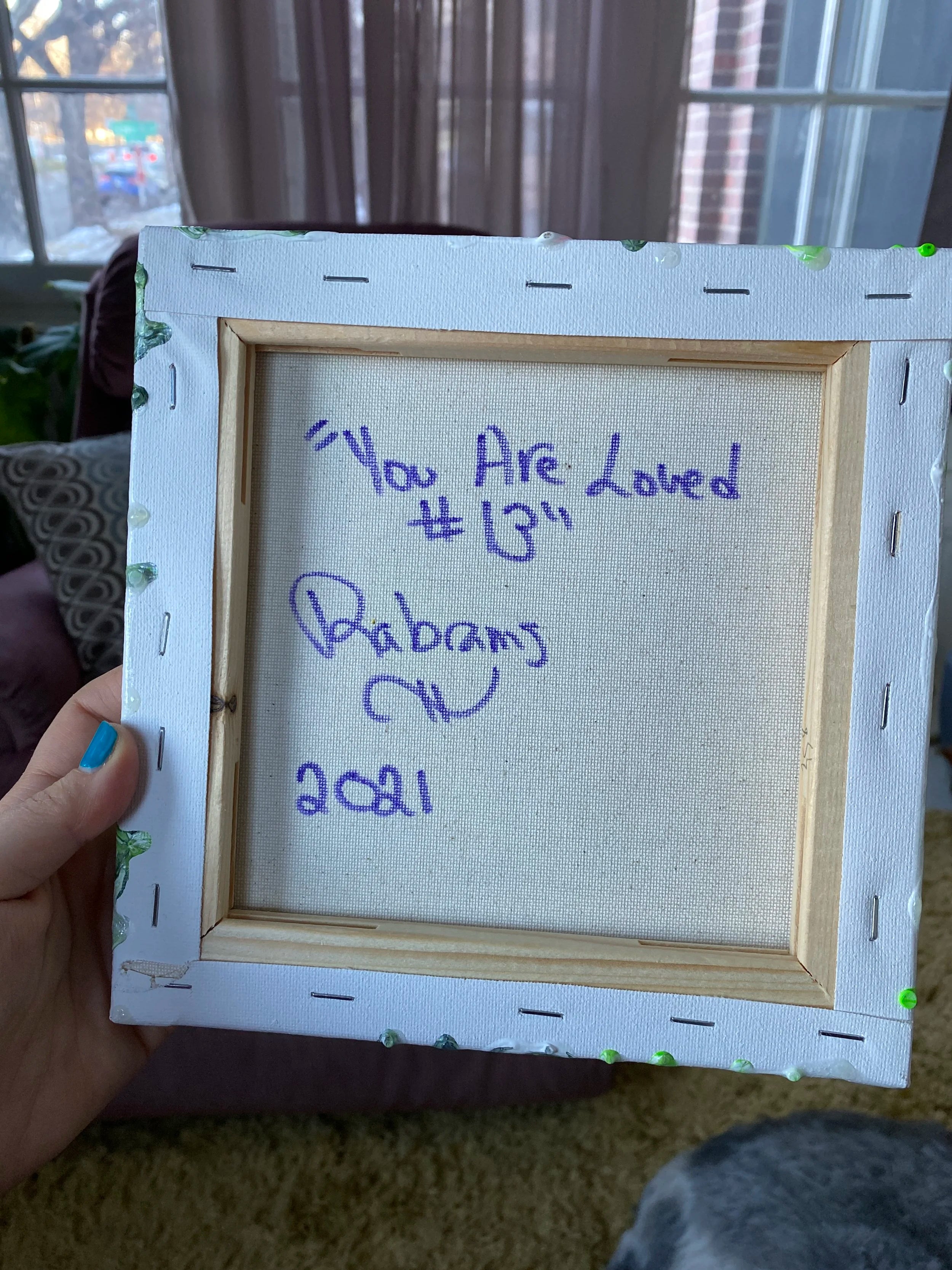 Agender/Aromantic Pride Pour Painting - "You are Loved #13" 8"x8"