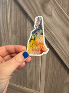 New Hampshire State Sticker - Rainbow - Cool Colors 3"x1.8"