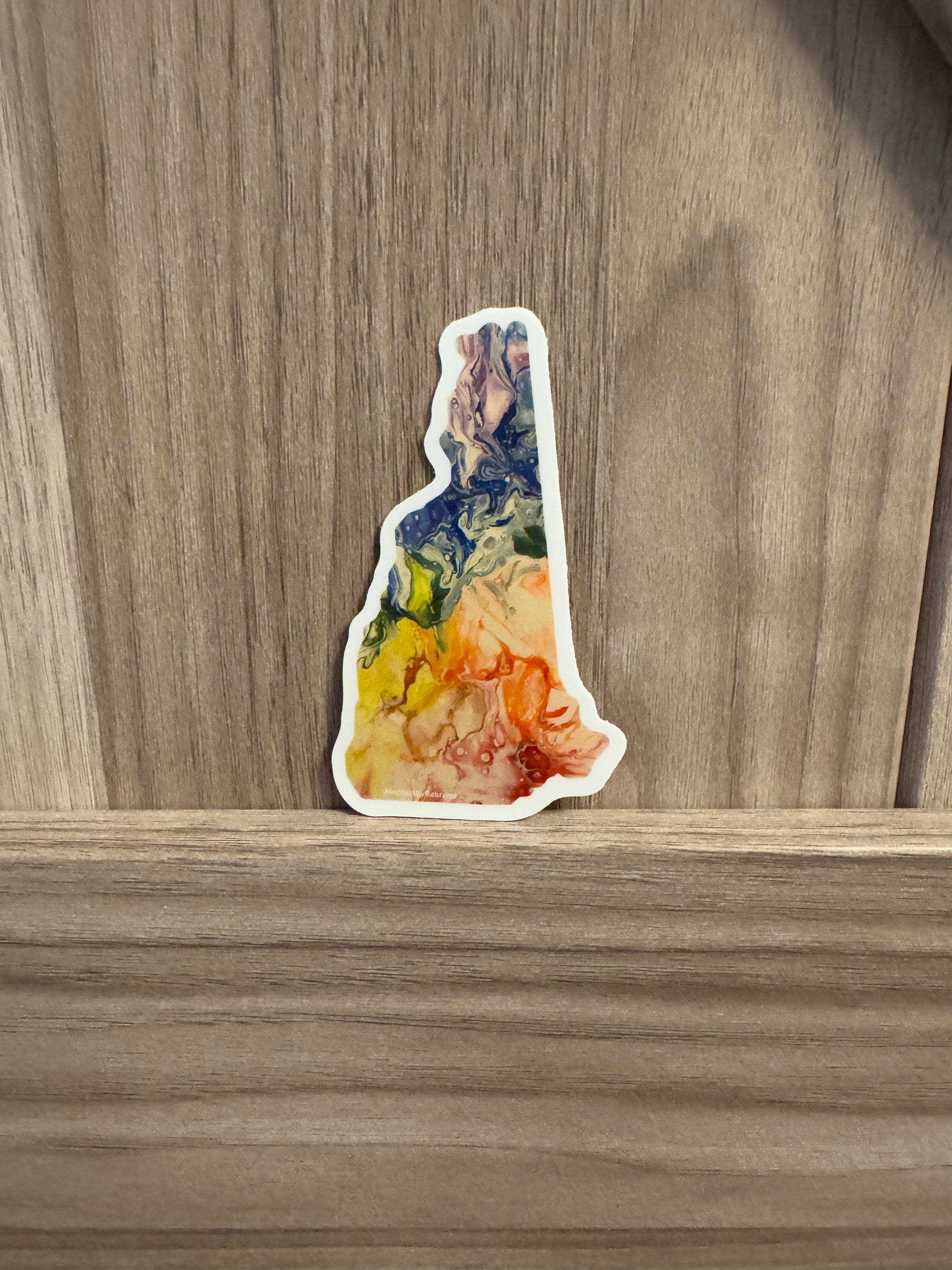 New Hampshire State Sticker - Rainbow - Cool Colors 3"x1.8"