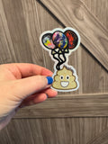 Hand Drawn Poop Emoji with Balloons Glittery Sticker - 3.4" x 2.2"