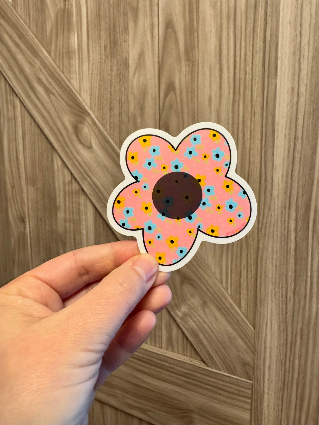 Hand Drawn Pink Flower Sticker - Flowers within Flowers - 3" - Subtle Queer Pride