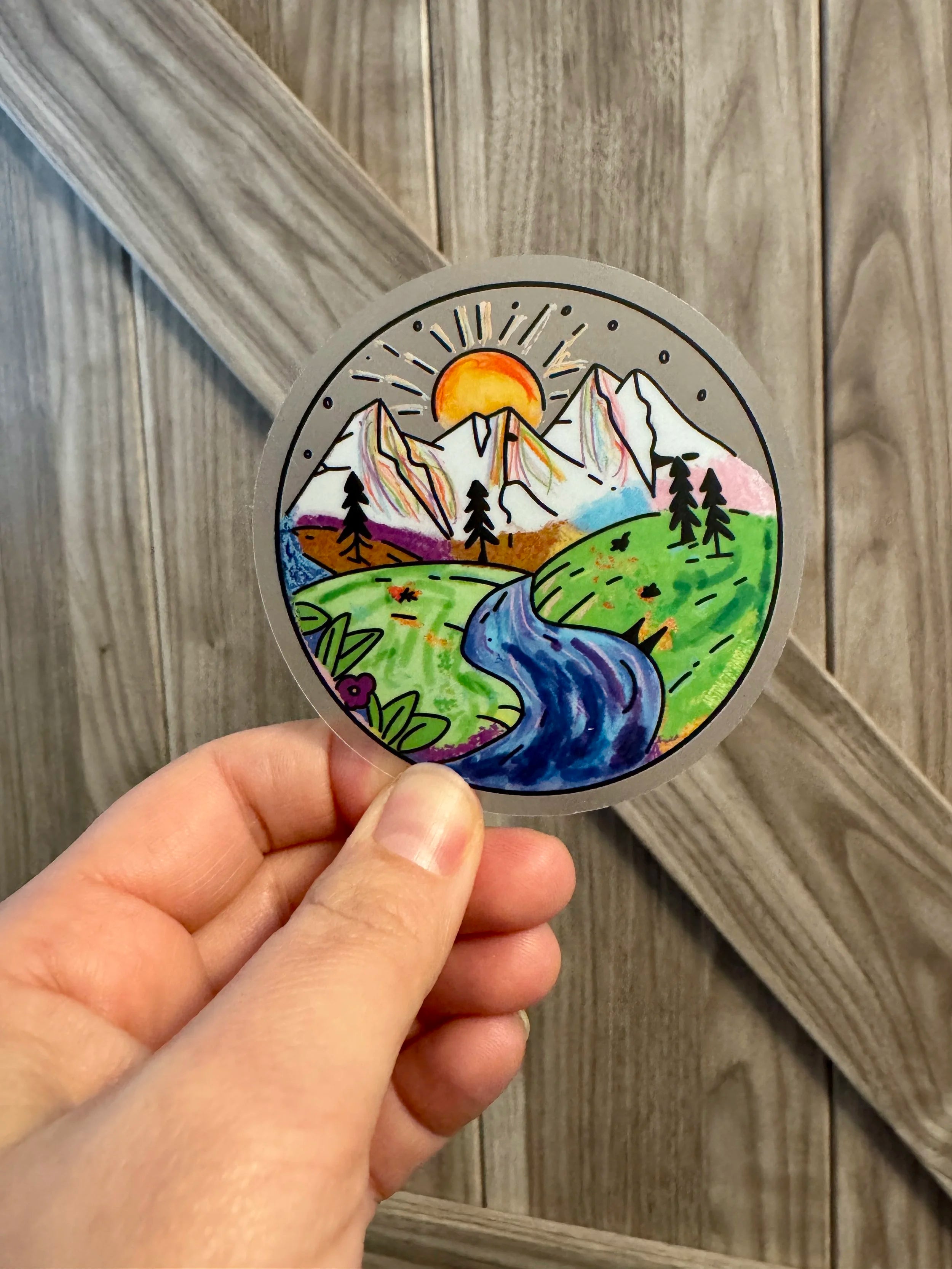 Rainbow Mountain Scene Sticker - Frosted Laminant - Subtle Pride