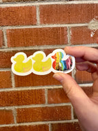 Duck Duck Rainbow Duck Sticker - Duck Duck Gray Duck - Duck Duck Progress Pride Duck - 3.5"x1.5"