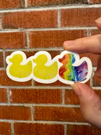 Duck Duck Rainbow Duck Sticker - Duck Duck Gray Duck - Duck Duck Pride Duck - 3.5"x1.5"