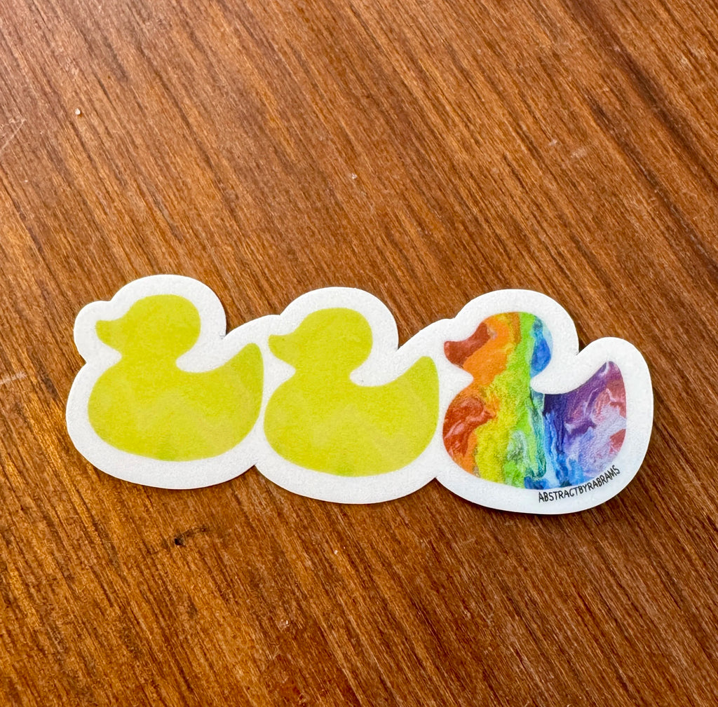 Duck Duck Rainbow Duck Sticker - Duck Duck Gray Duck - Duck Duck Pride Duck - 3.5"x1.5"