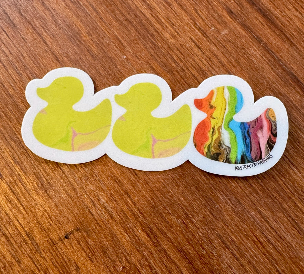 Duck Duck Rainbow Duck Sticker - Duck Duck Gray Duck - Duck Duck Progress Pride Duck - 3.5"x1.5"