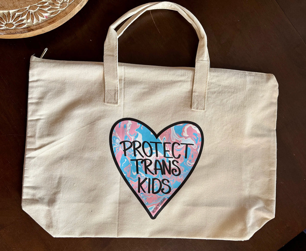 Protect Trans Kids Tote Bag XL Tote Bag with Zipper