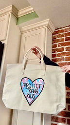 Protect Trans Kids Tote Bag XL Tote Bag with Zipper