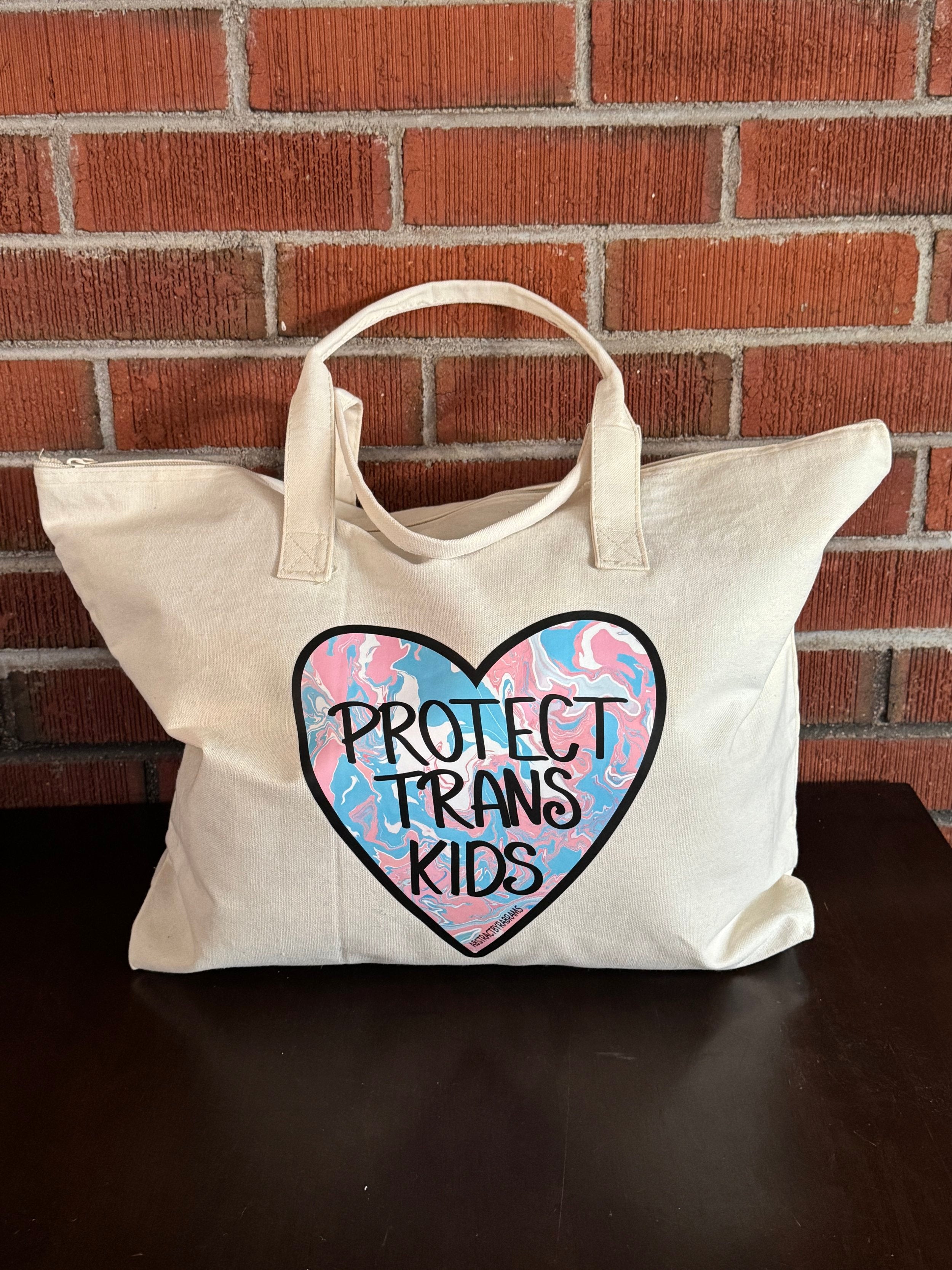 Protect Trans Kids Tote Bag XL Tote Bag with Zipper