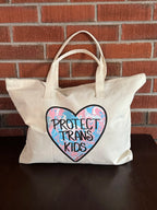 Protect Trans Kids Tote Bag XL Tote Bag with Zipper