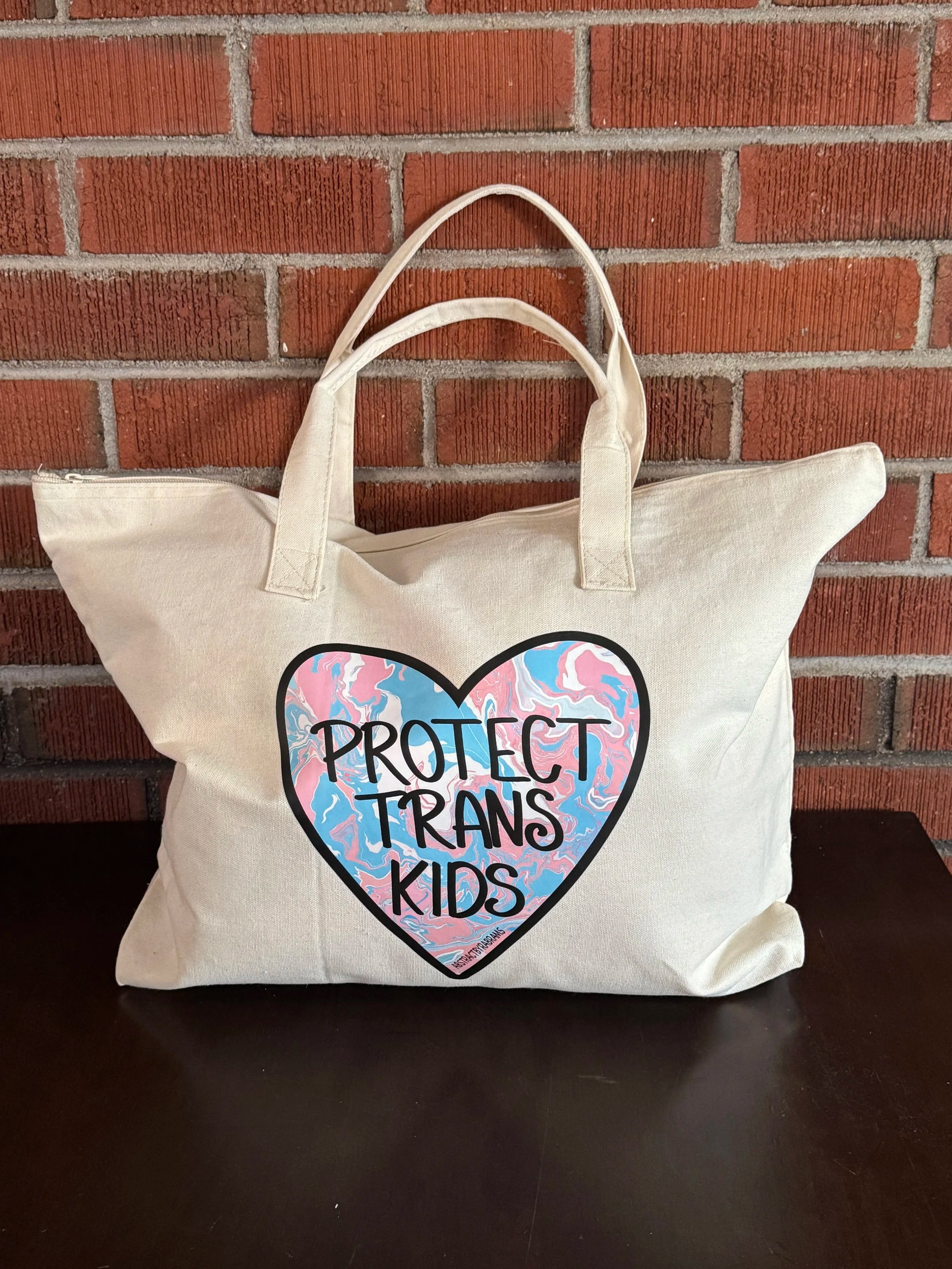 Protect Trans Kids Tote Bag XL Tote Bag with Zipper