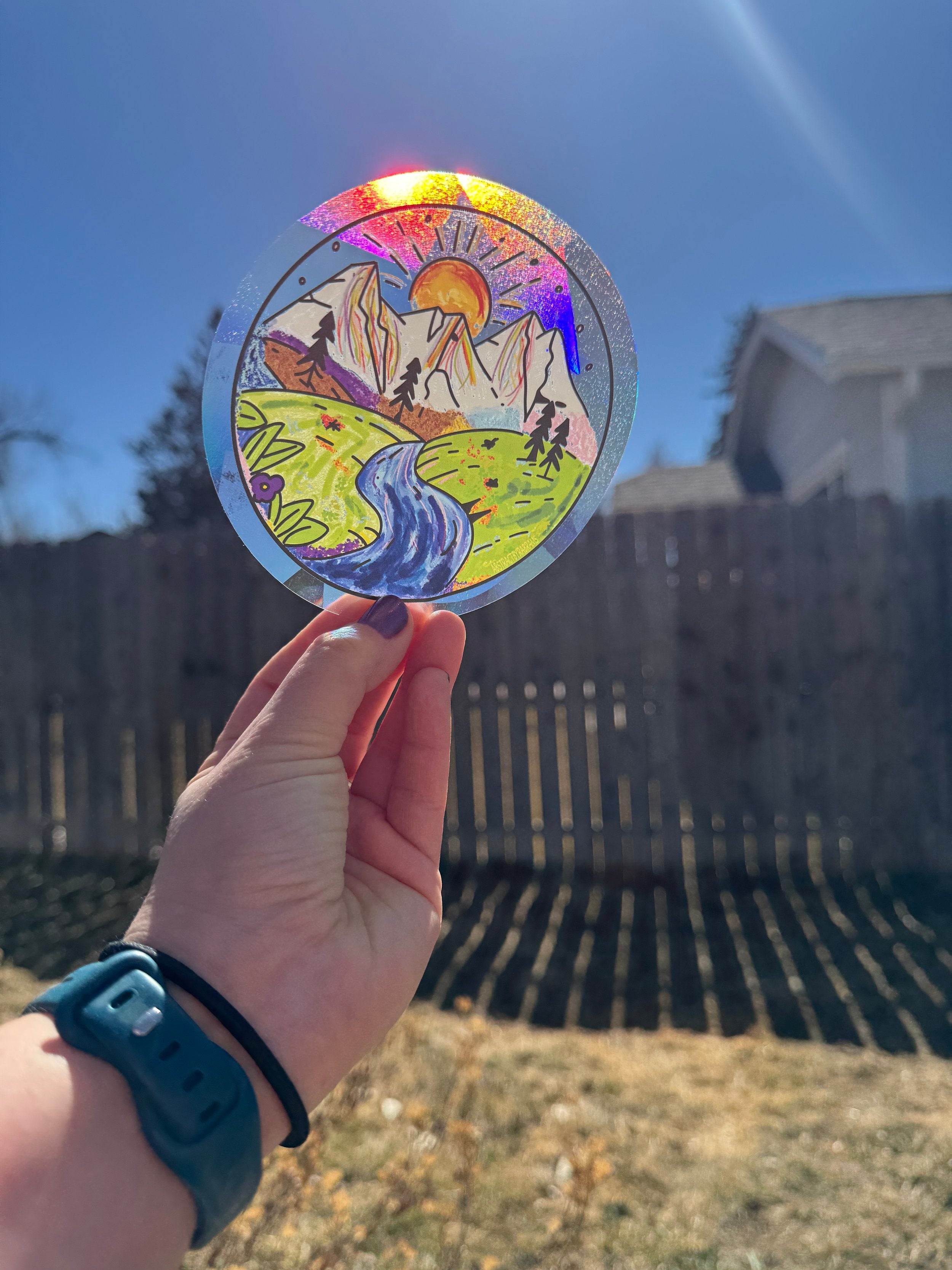 Rainbow Mountain Scene Suncatcher Decal - Subtle Pride