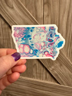 Iowa Vinyl Sticker - 3” x 2.5" - LGBTQ+ - Rainbow - Trans Pride - Iowa State Shape