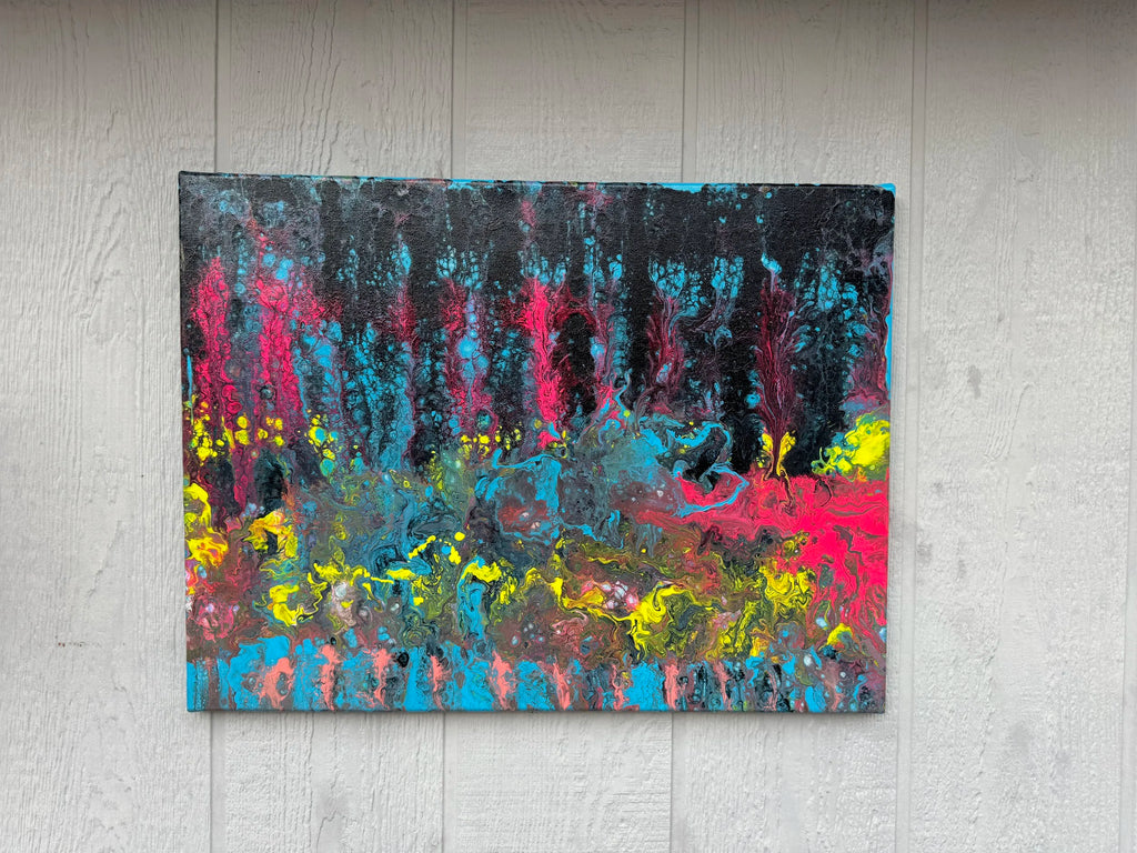 Into the Wonderland Forest Painting - 24"x18" Abstract Pour Painting