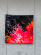 Abstract Sun Flare -  8"x8" - Black, Pink and Orange - Abstract Painting