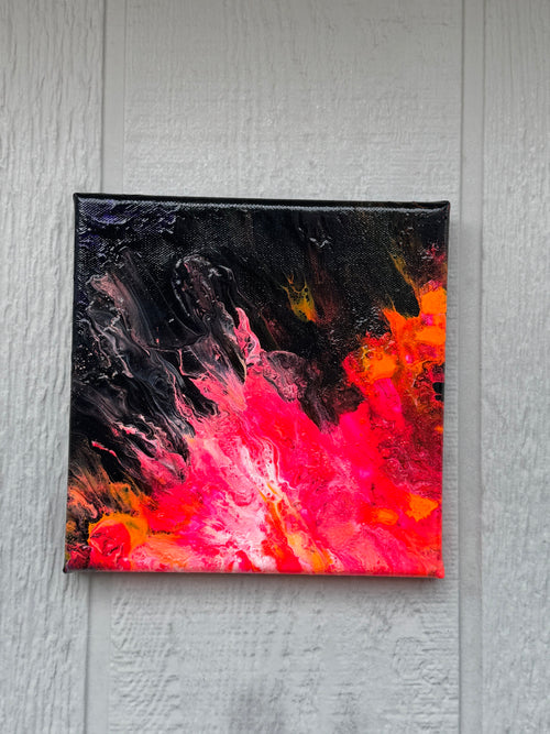 Abstract Sun Flare -  8"x8" - Black, Pink and Orange - Abstract Painting