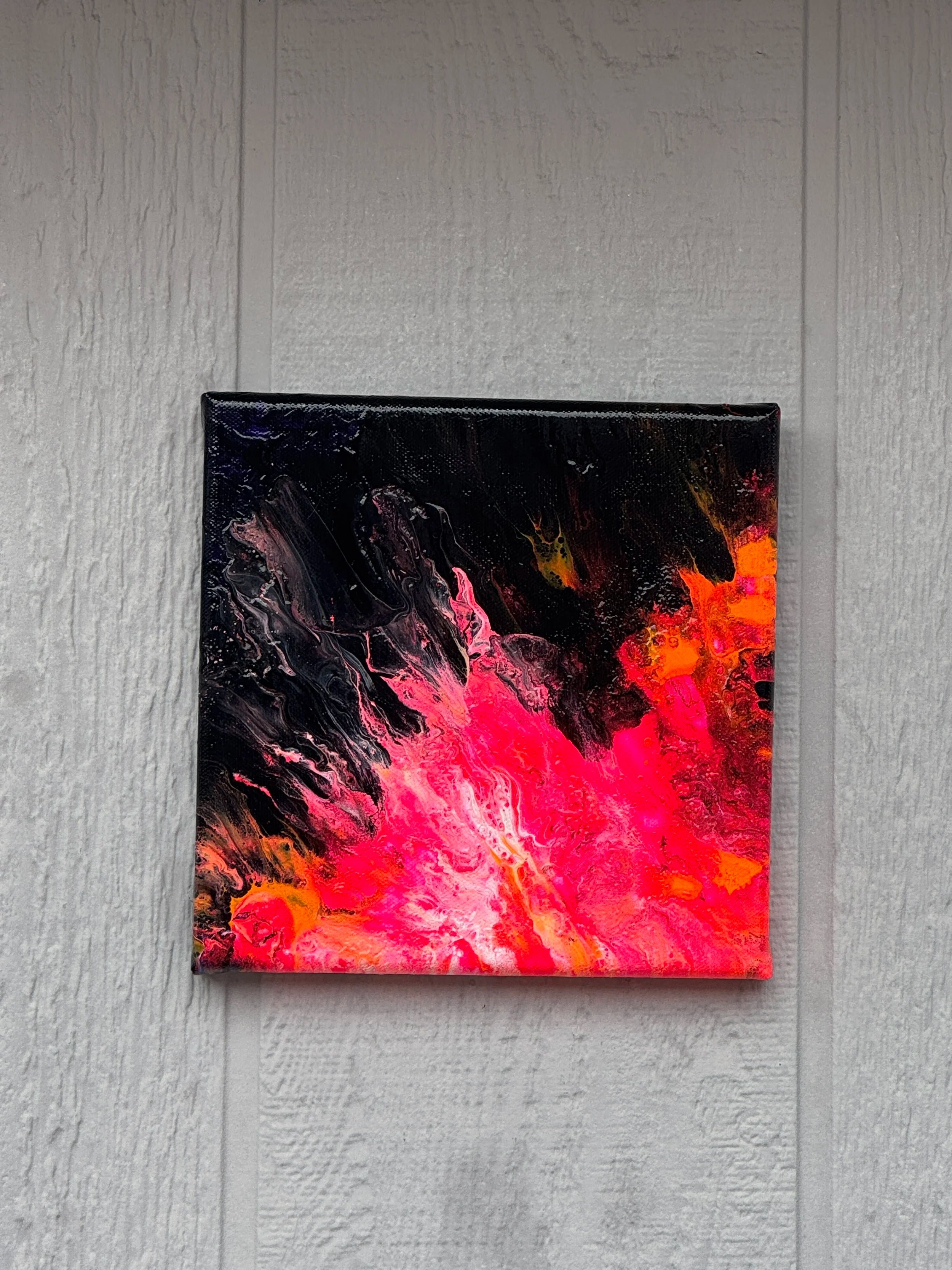 Abstract Sun Flare -  8"x8" - Black, Pink and Orange - Abstract Painting