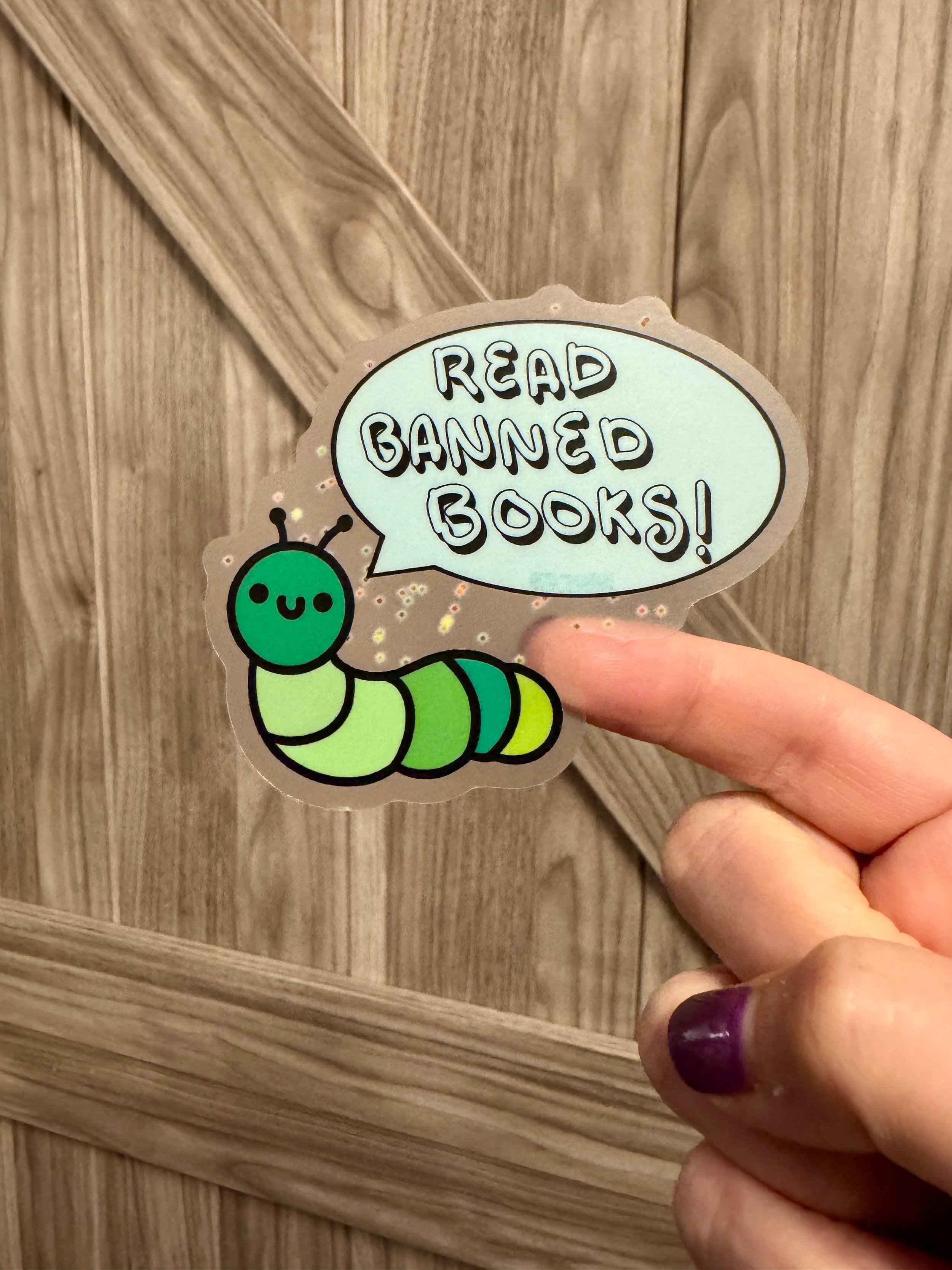 Hand Drawn Caterpillar "Read Banned Books" Sticker