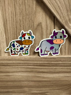 Rainbow Cow Glittery Sticker - Hand Drawn - 3"