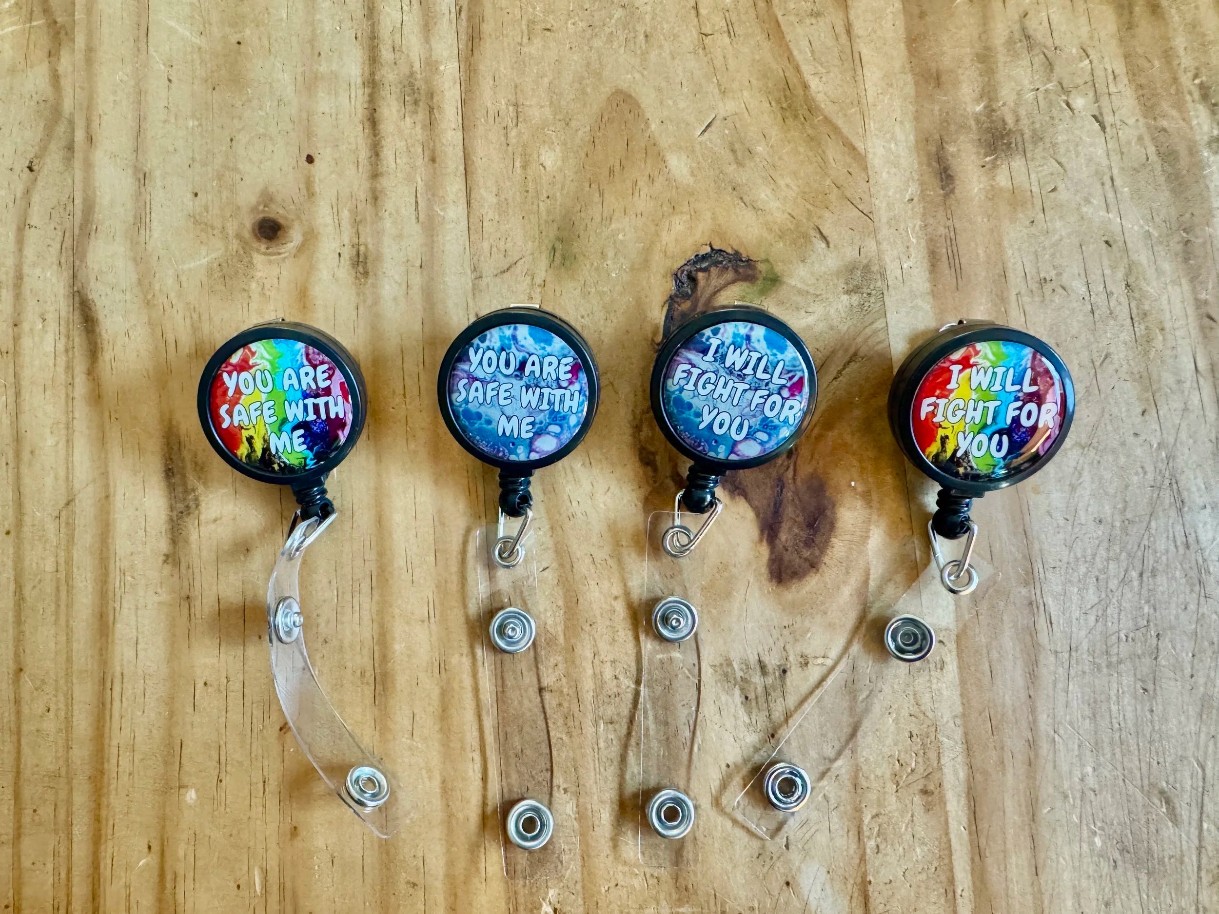 You are Safe With Me Badge Reel - Trans Flag - Handmade