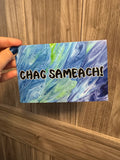 Blue and Green Chag Sameach Greeting Card - 4"x6" - 100% PCW paper