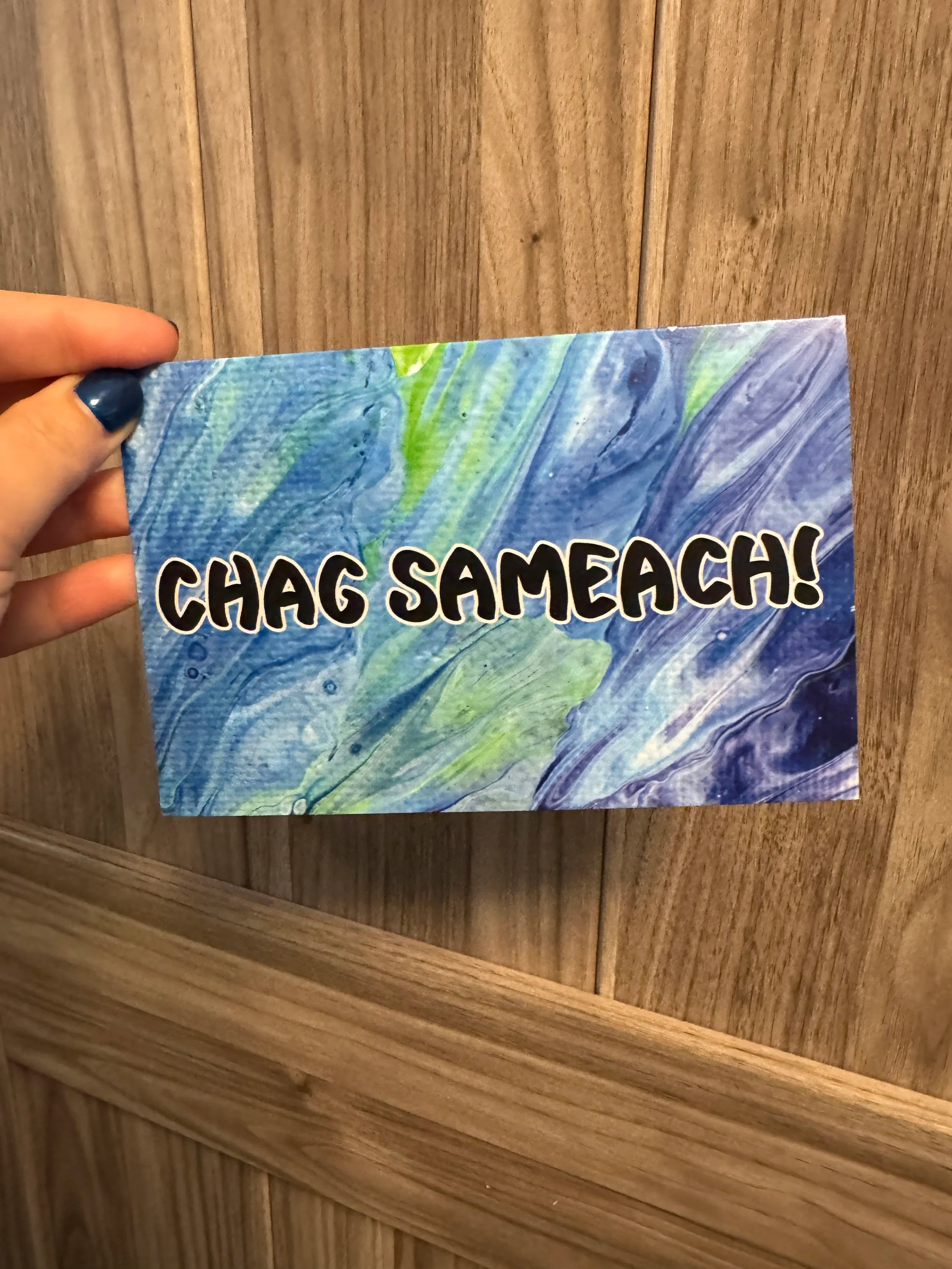 Blue and Green Chag Sameach Greeting Card - 4"x6" - 100% PCW paper