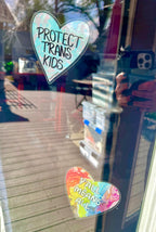 Y'all Means All Window Decal - Rainbow Heart 4" - Front Adhesive - Displays Outwards