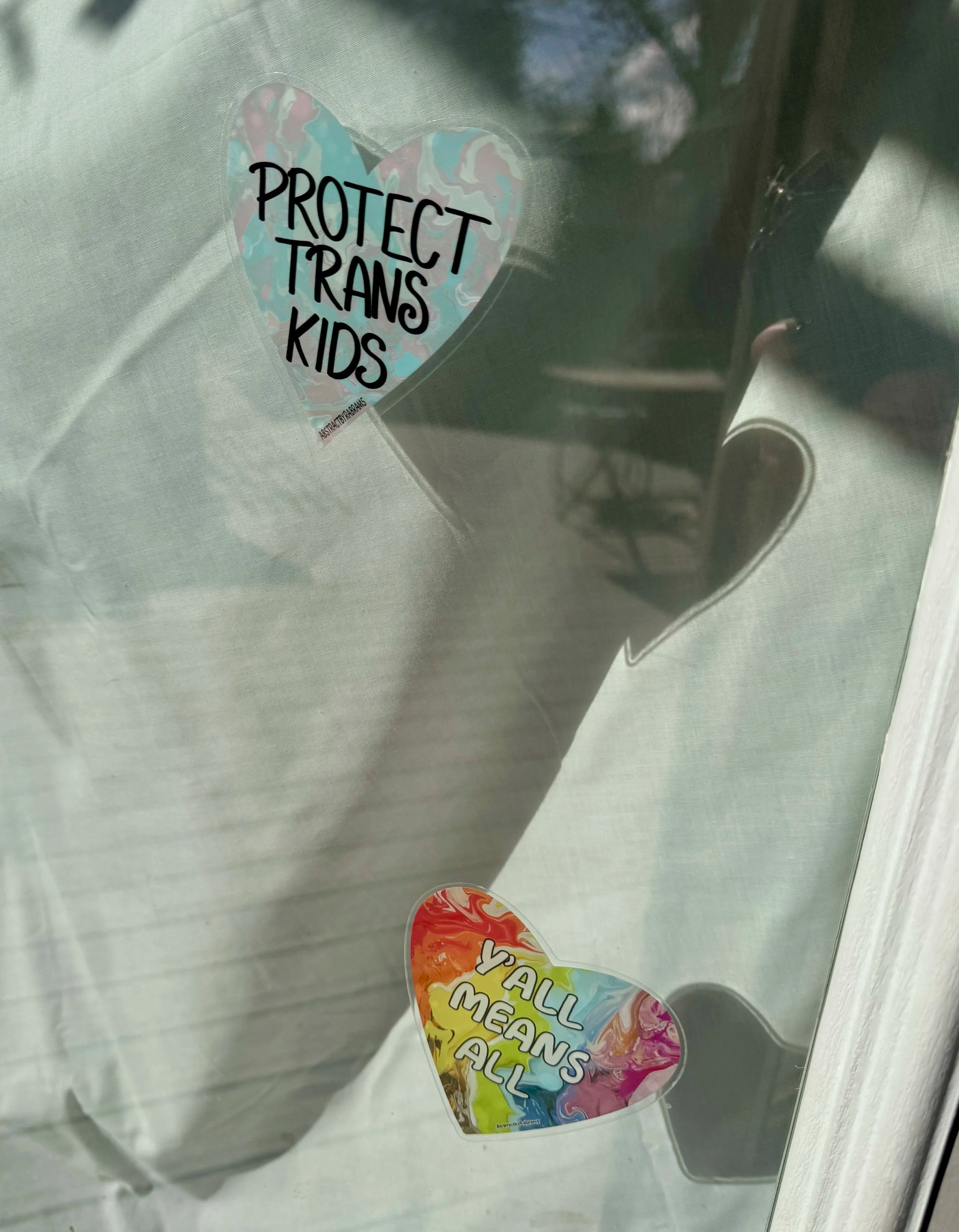 Y'all Means All Window Decal - Rainbow Heart 4" - Front Adhesive - Displays Outwards