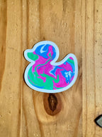 Green, Pink and Blue Duck Sticker - Polysexual Pride - Easy Peel - Vinyl - 3"