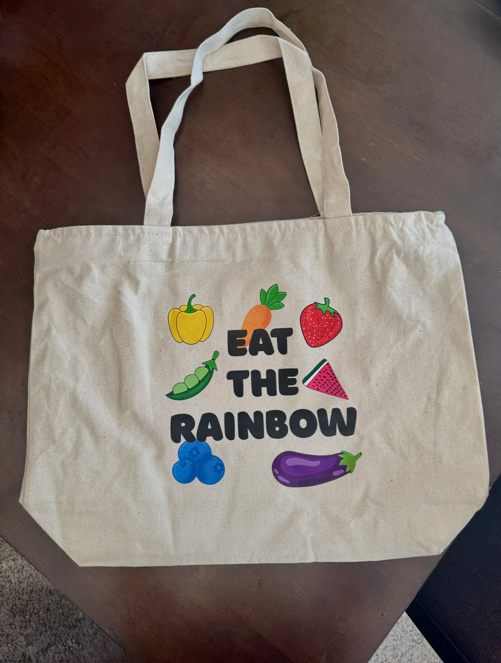 Eat The Rainbow - XL Tote Bag with a Zipper and inner pocket
