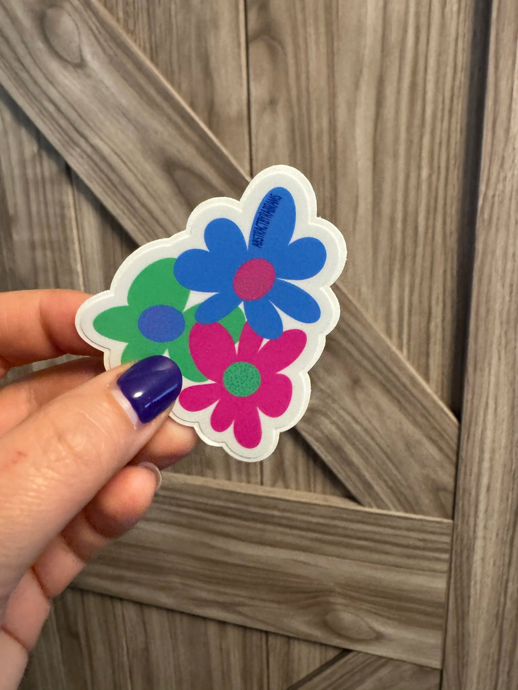 Green, Pink, Blue Flower Sticker - 2.5" - Easy Peel - Polysexual Pride