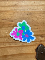 Green, Pink, Blue Flower Sticker - 2.5" - Easy Peel - Polysexual Pride