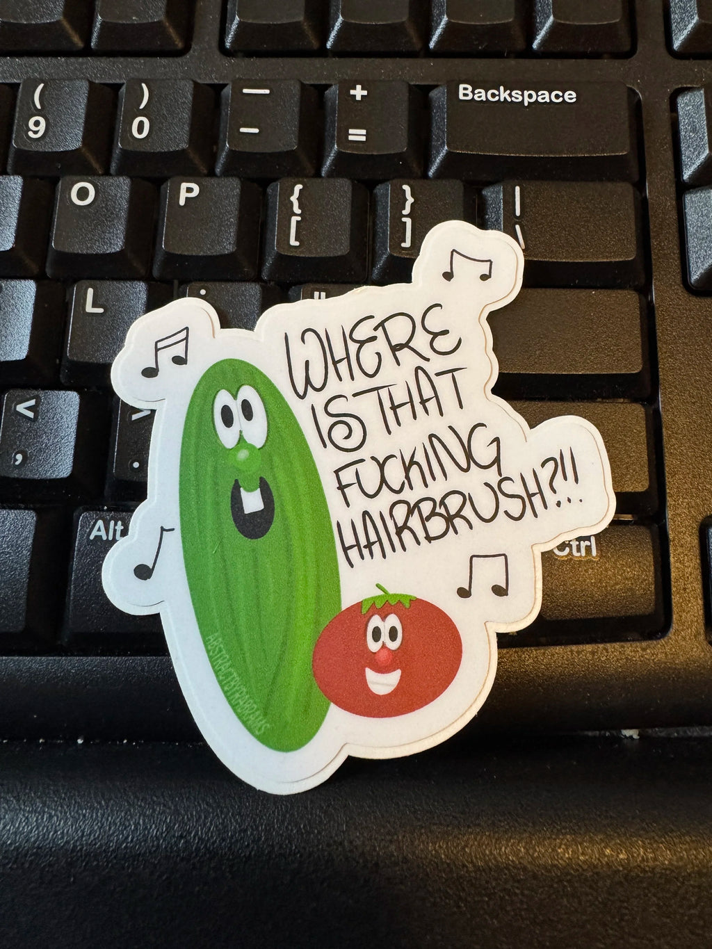 Veggie Tales inspired "Where is That F'ing Hairbrush" - 3" Vinyl Sticker