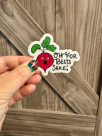 Oh For Beets Sake - Cartoon Beet Pun Sticker - Veggie Pun