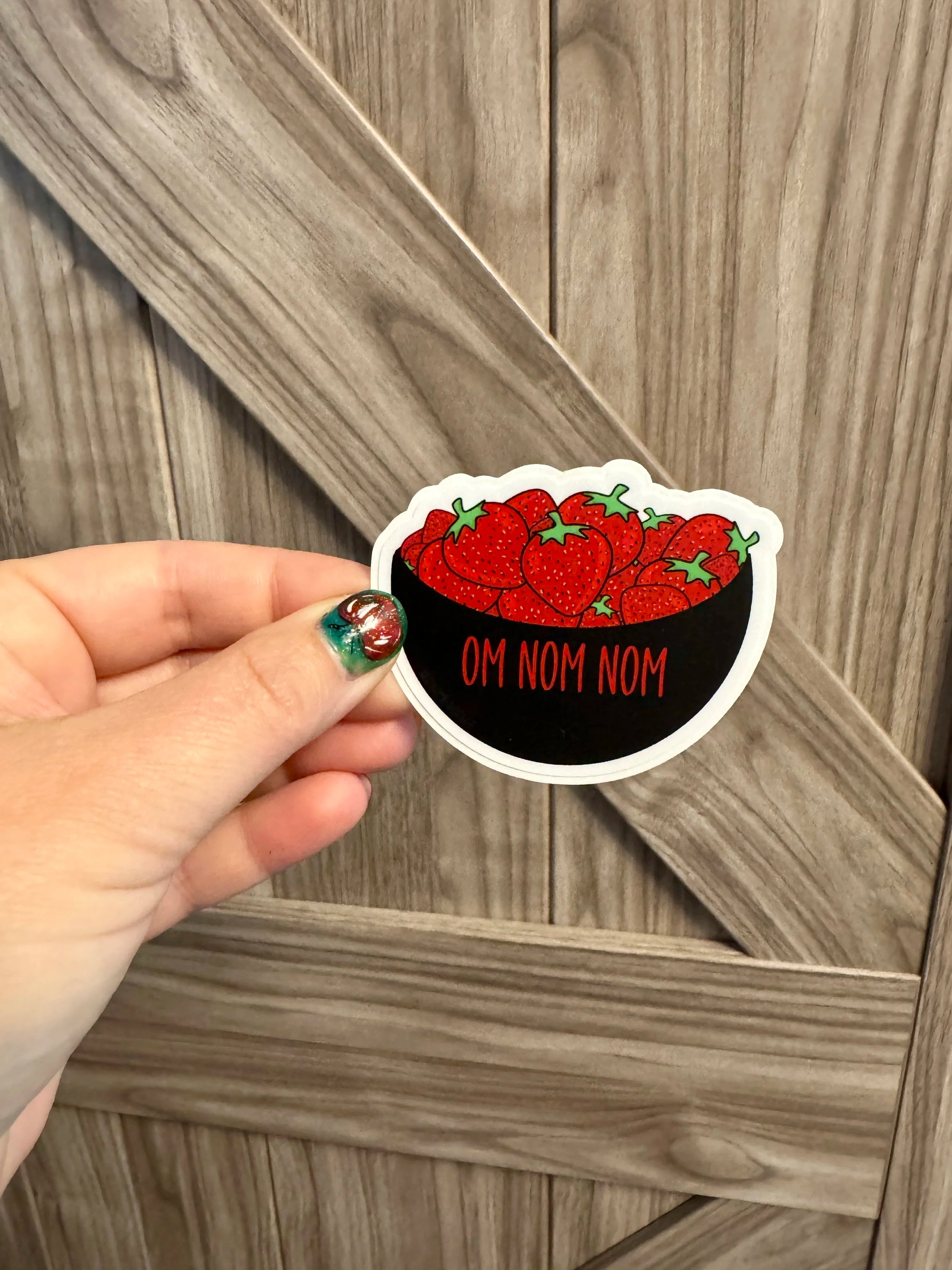Hand Drawn Bowl of Strawberries Sticker - Om Nom Nom