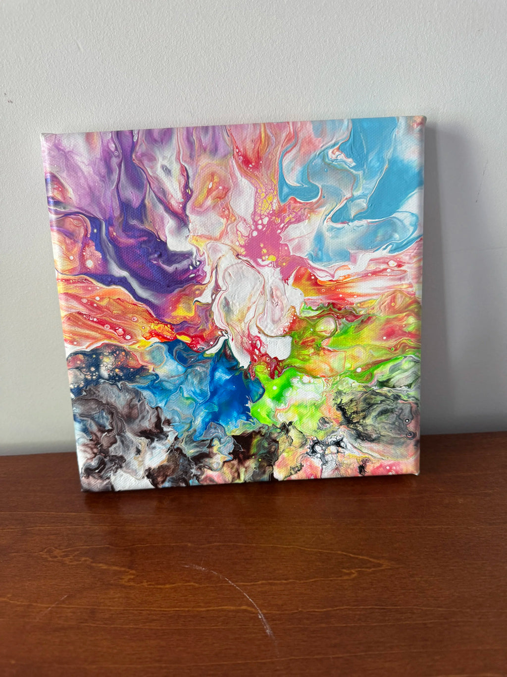 Abstract Rainbow Painting "Awesome Like You #10" - 8"x8"