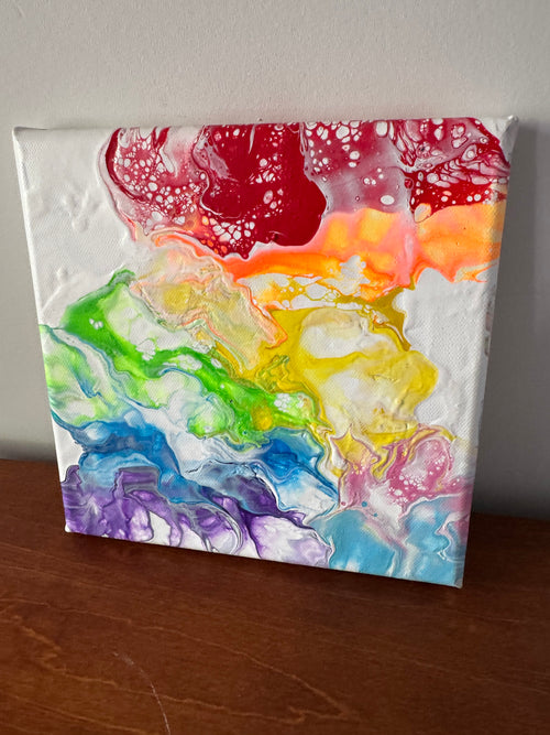 Abstract Rainbow Painting "Awesome Like You #9" - 8"x8"