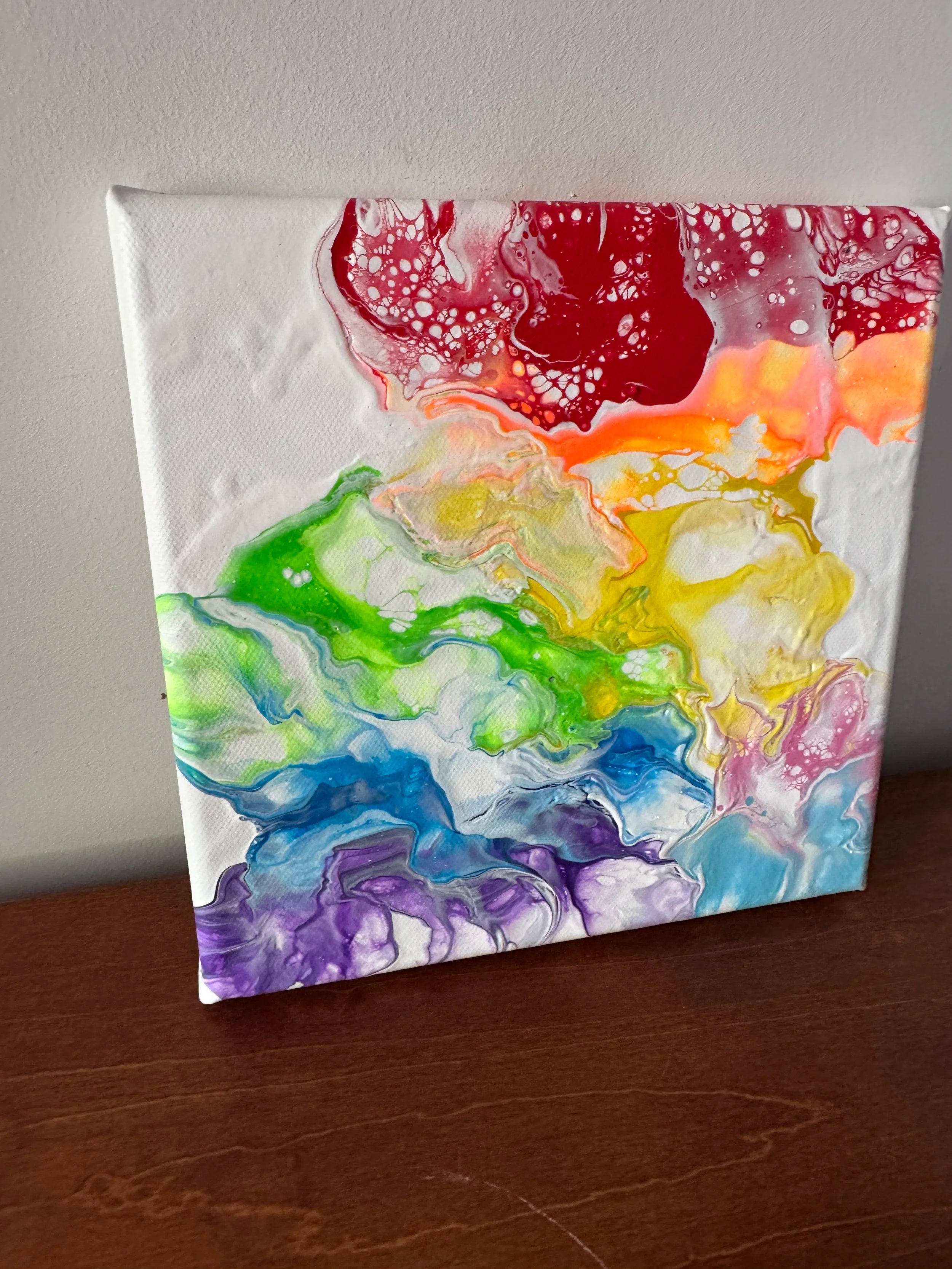 Abstract Rainbow Painting "Awesome Like You #9" - 8"x8"