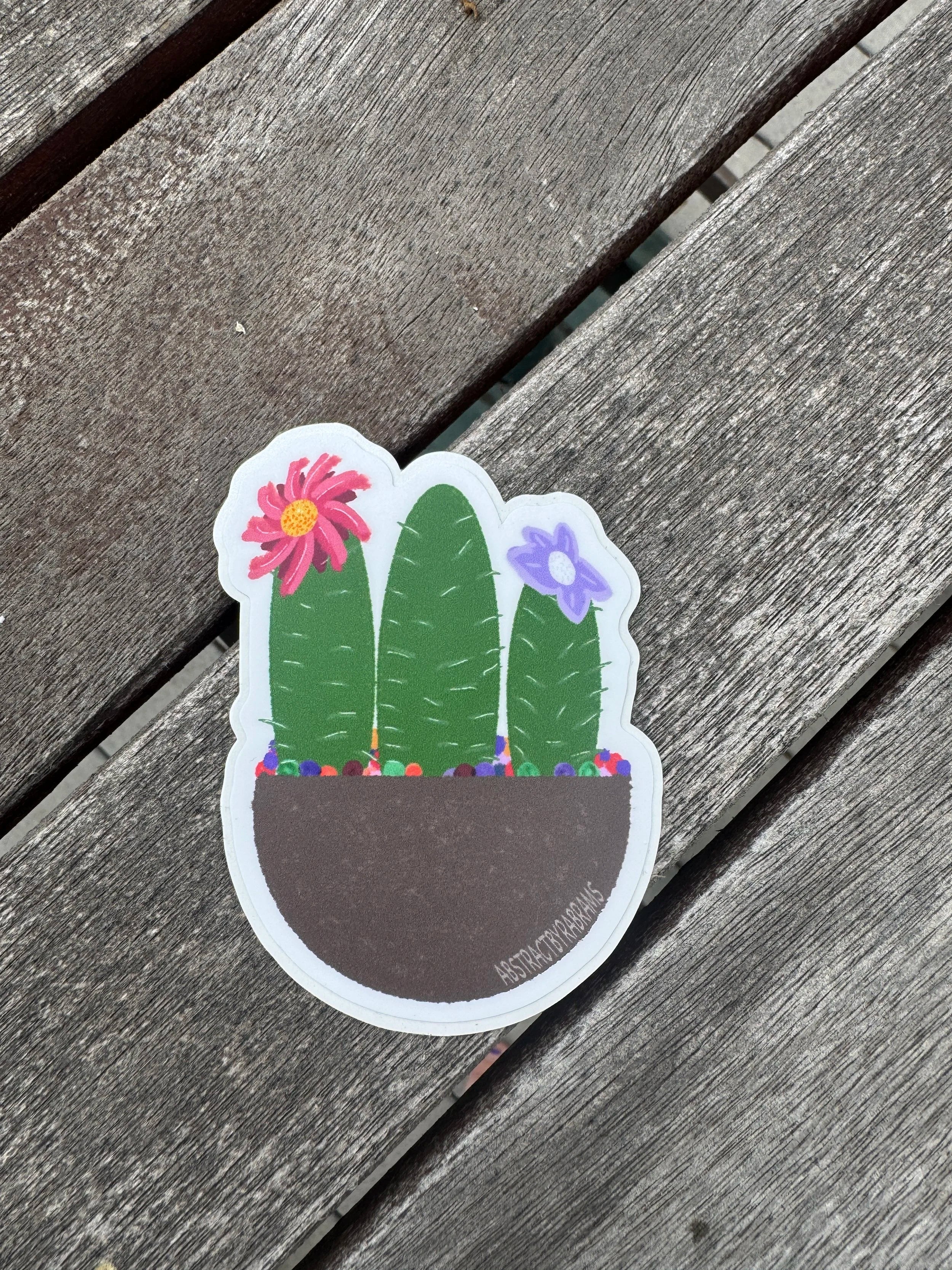Hand Drawn Cactus Planter Sticker - 3"