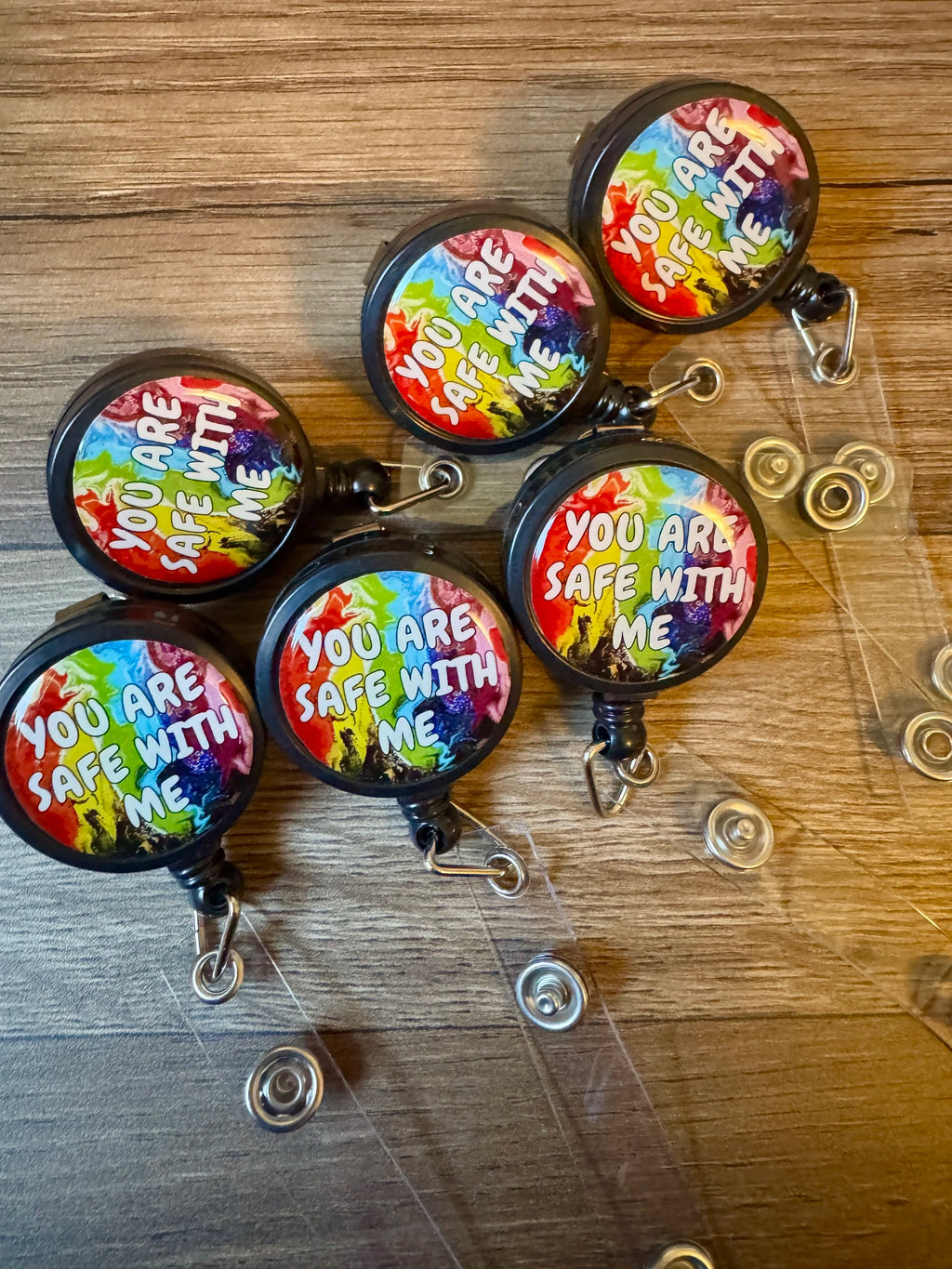 B-Grade You are Safe With Me Badge Reel - Progress Pride and Trans Pride