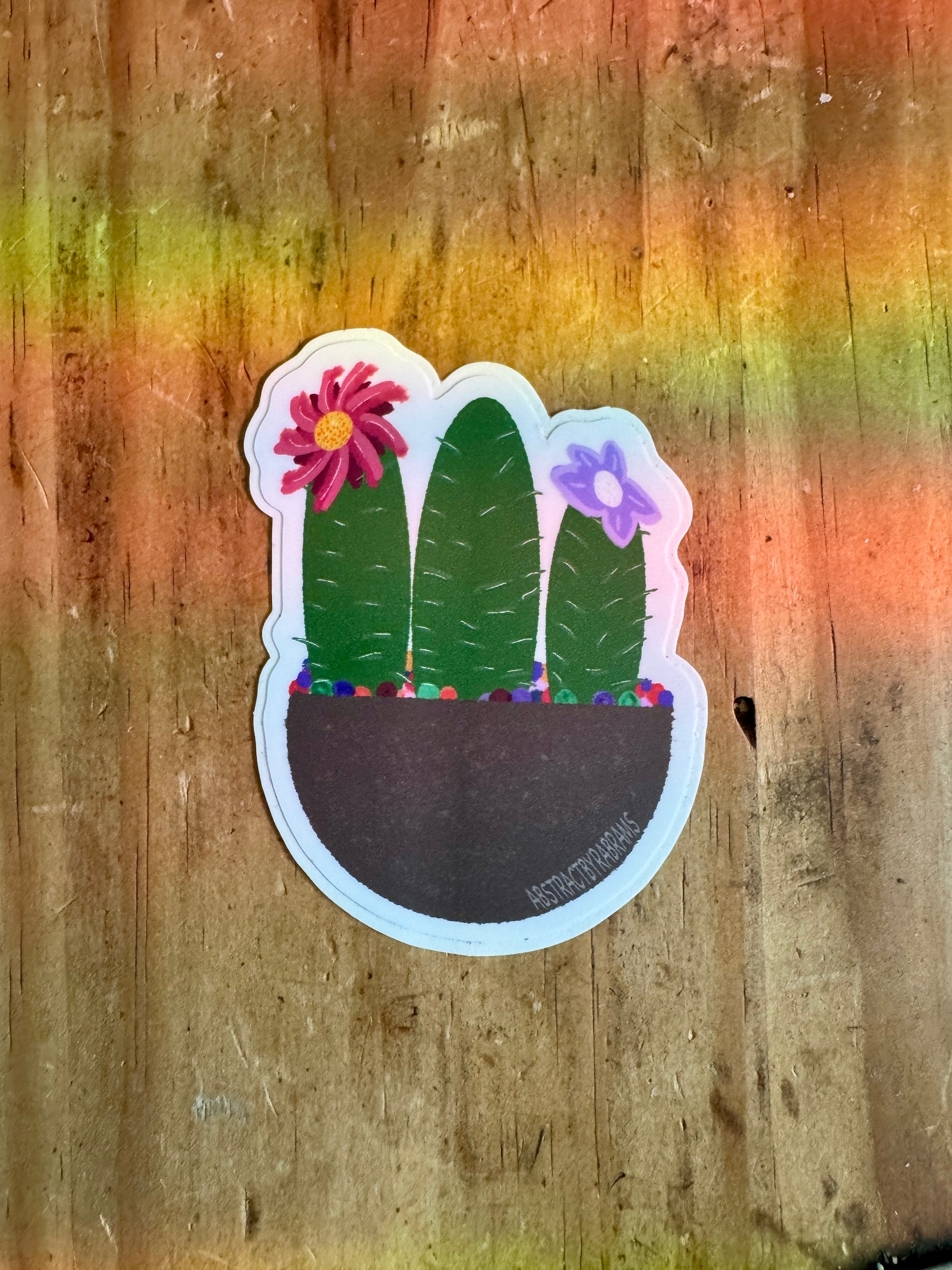 Hand Drawn Cactus Planter Sticker - 3"