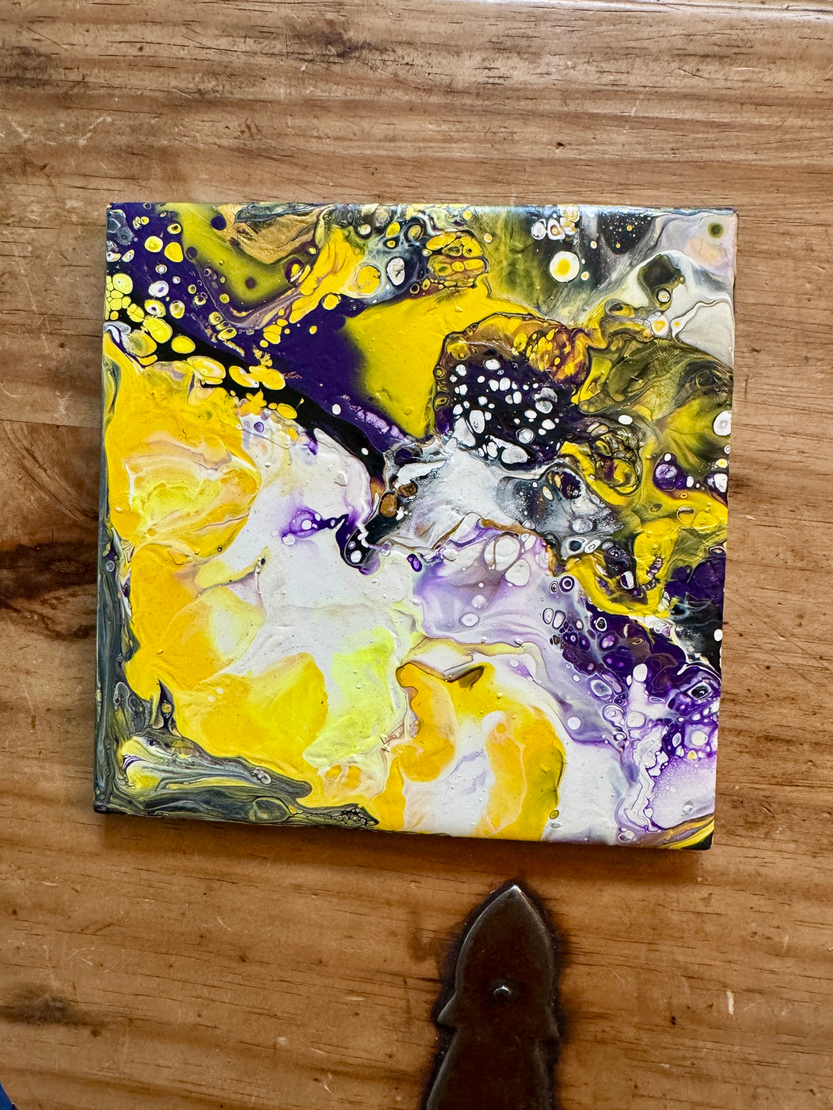 Upcycled Pour Painted Ceramic Trivet - 6"x6"  - Cork Backing - Suitable for Hot and Cold items